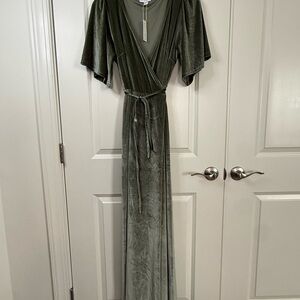Baltic Born Forest Green Velvet Maxi Wrap Dress